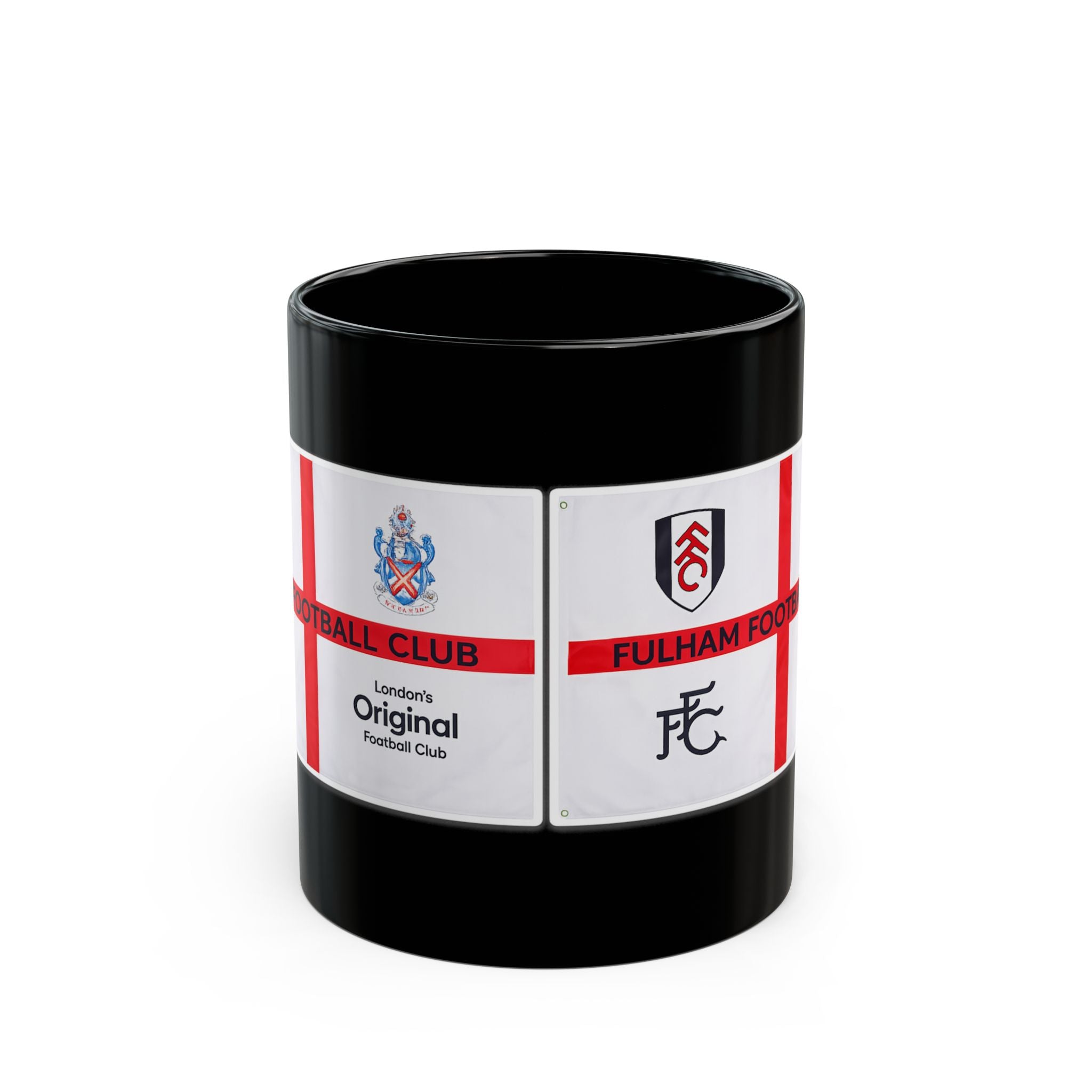 Fulham Football Club Black Mug – Crest & England Flag Design (11oz/15oz)