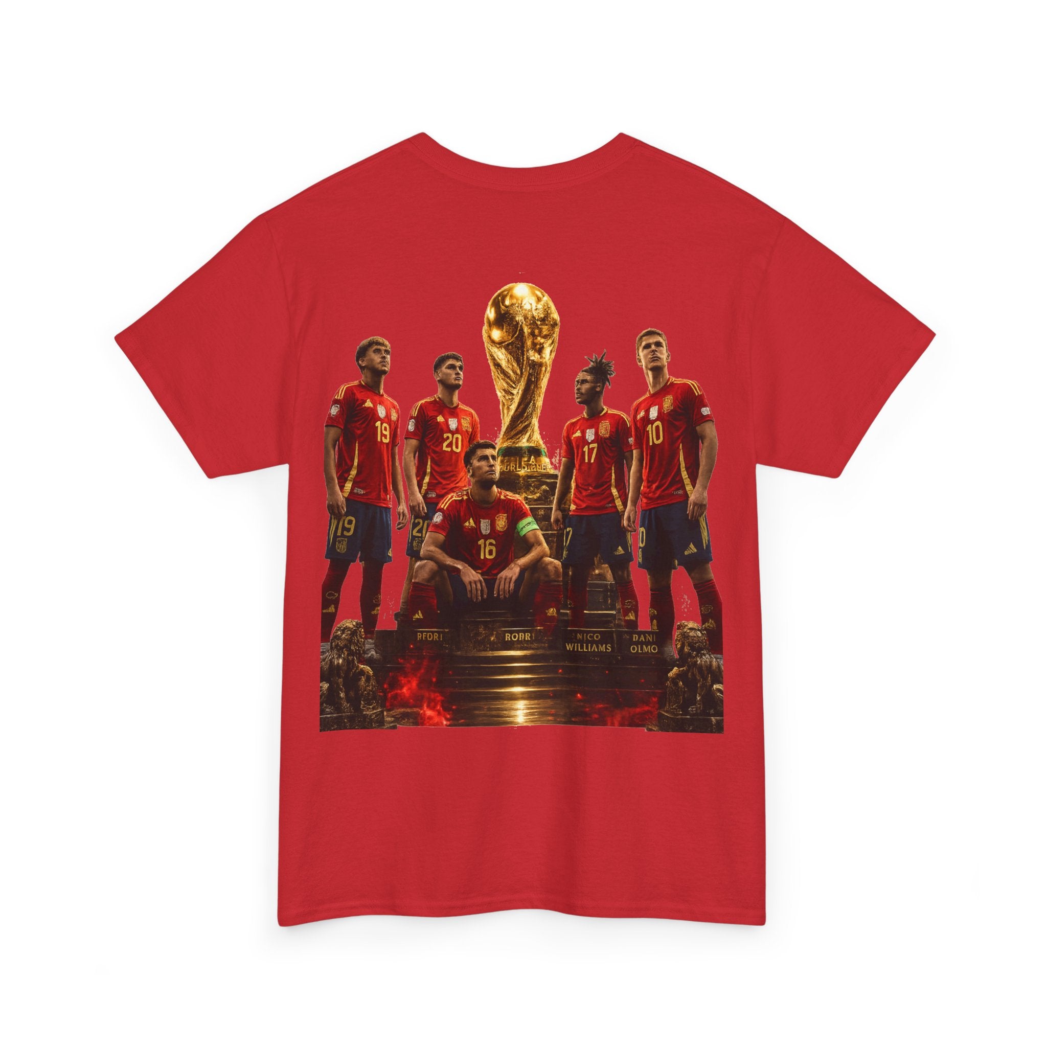 Spain World Cup Soccer T-Shirt — National Team Crest & Trophy Graphic