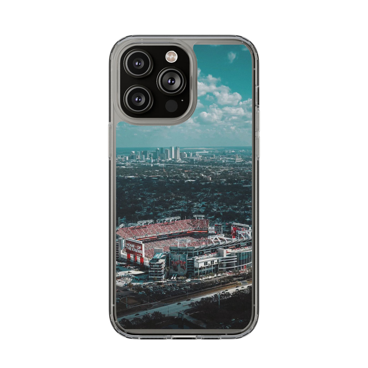 Tampa Bay Raymond James Stadium Clear Phone Case — Aerial City Stadium Design