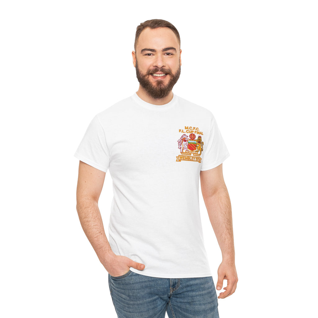 Manchester City 1976 League Cup Final Crest Cotton T‑Shirt — Vintage Football Fan Tee