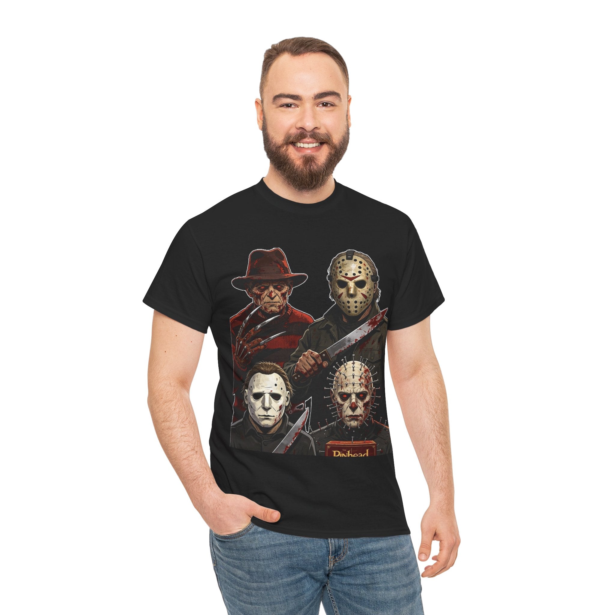 Horror Icons T-Shirt — Freddy, Jason, Michael & Pinhead Slasher Collage