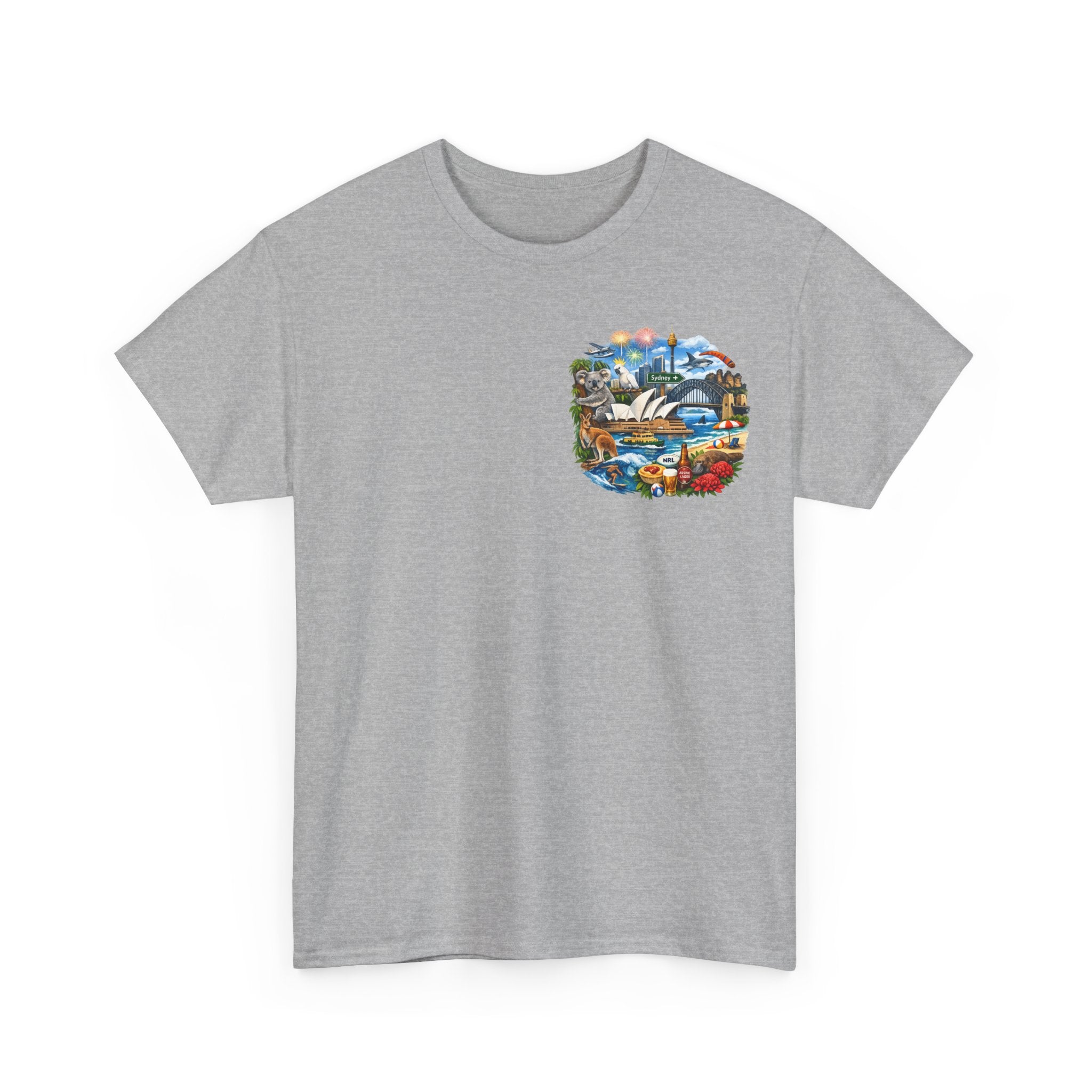 T-Shirt — Sydney Landmark Collage Tee (Opera House, Harbour Bridge, Koala & Beach Scene)