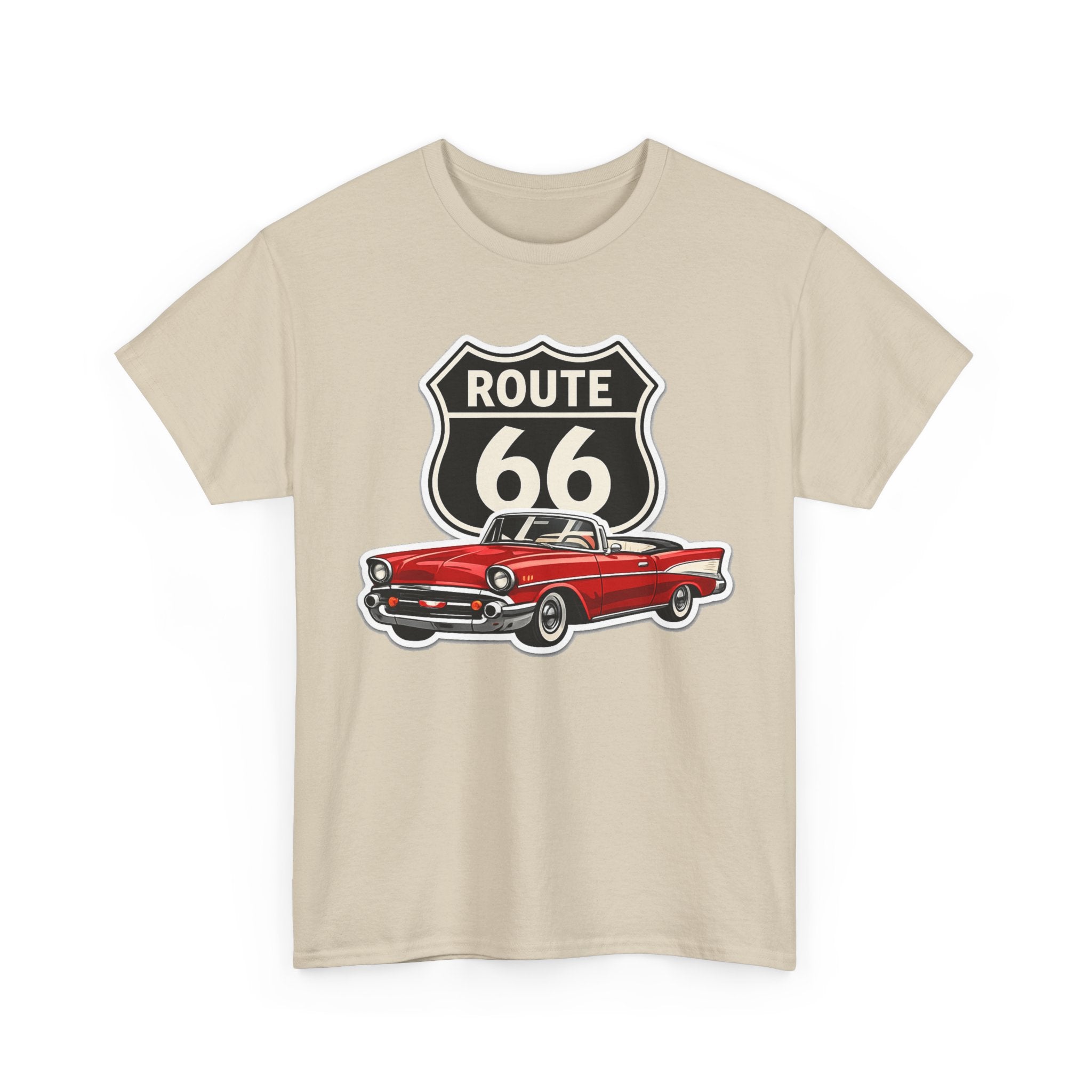 Route 66 Classic Car T‑Shirt — Retro Red Convertible Road Trip Tee