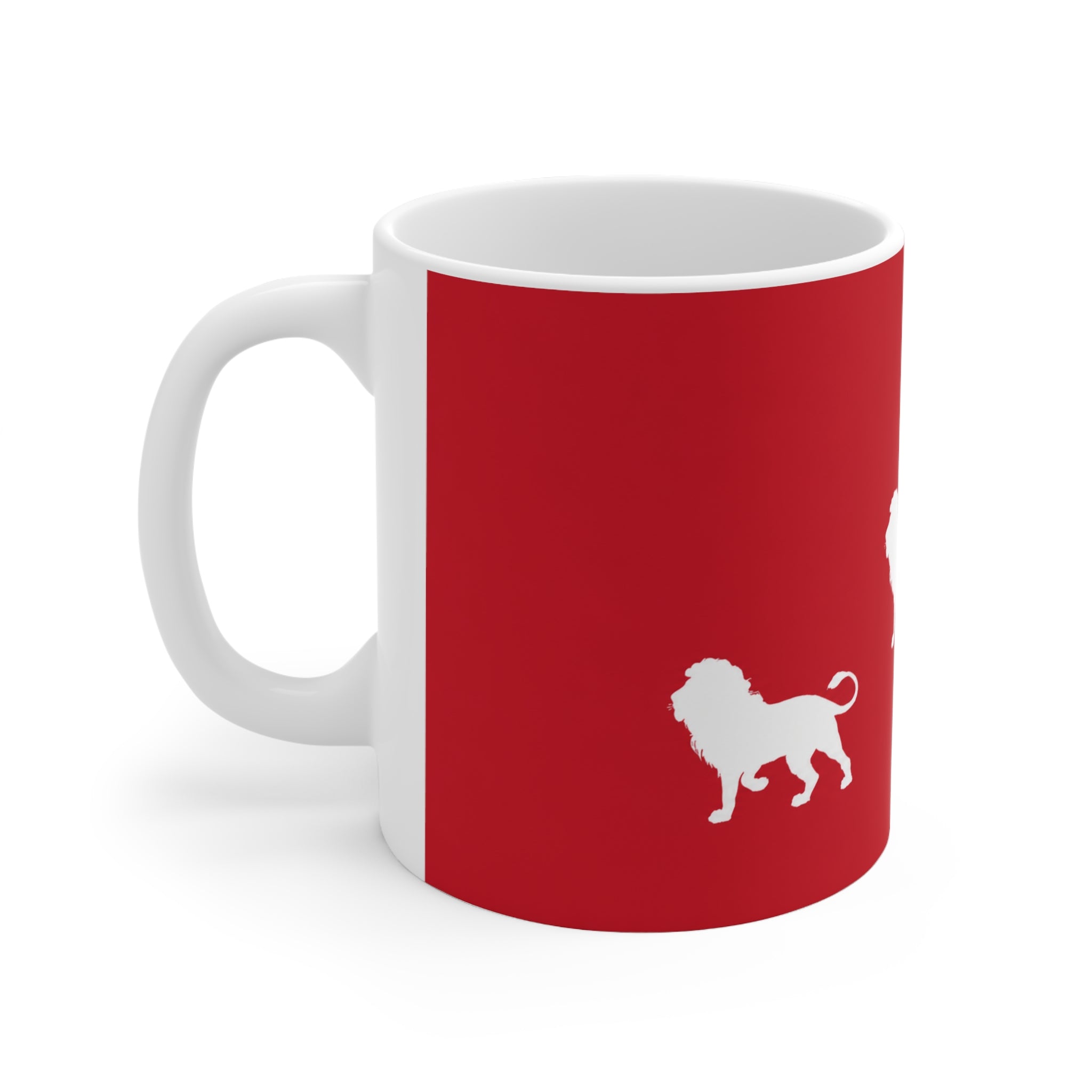3 Lions Silhouette Ceramic Mug — Red Safari Coffee Cup (11oz & 15oz)