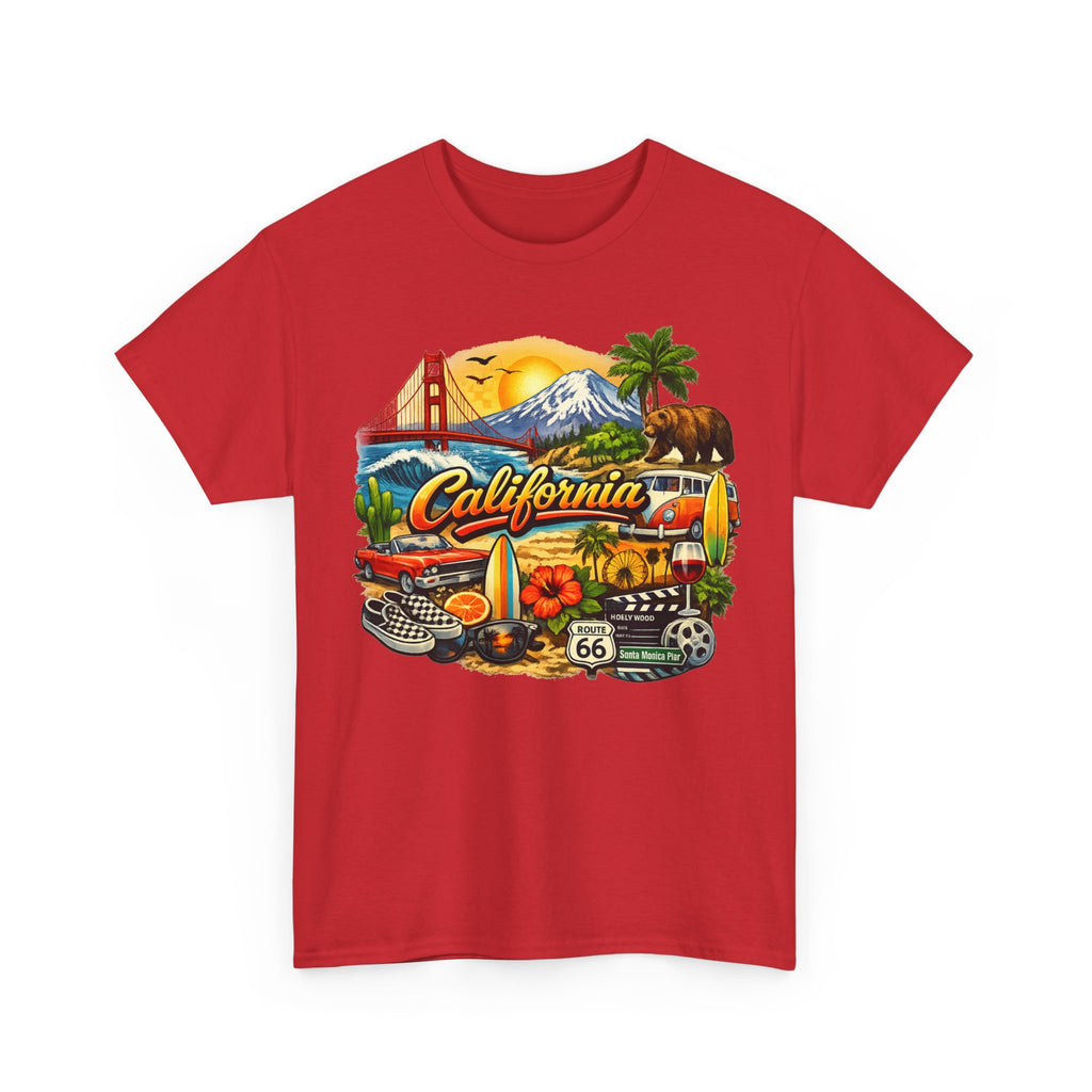 California Vintage Travel T-Shirt — Golden Gate, Palm Trees & Route 66 Tee