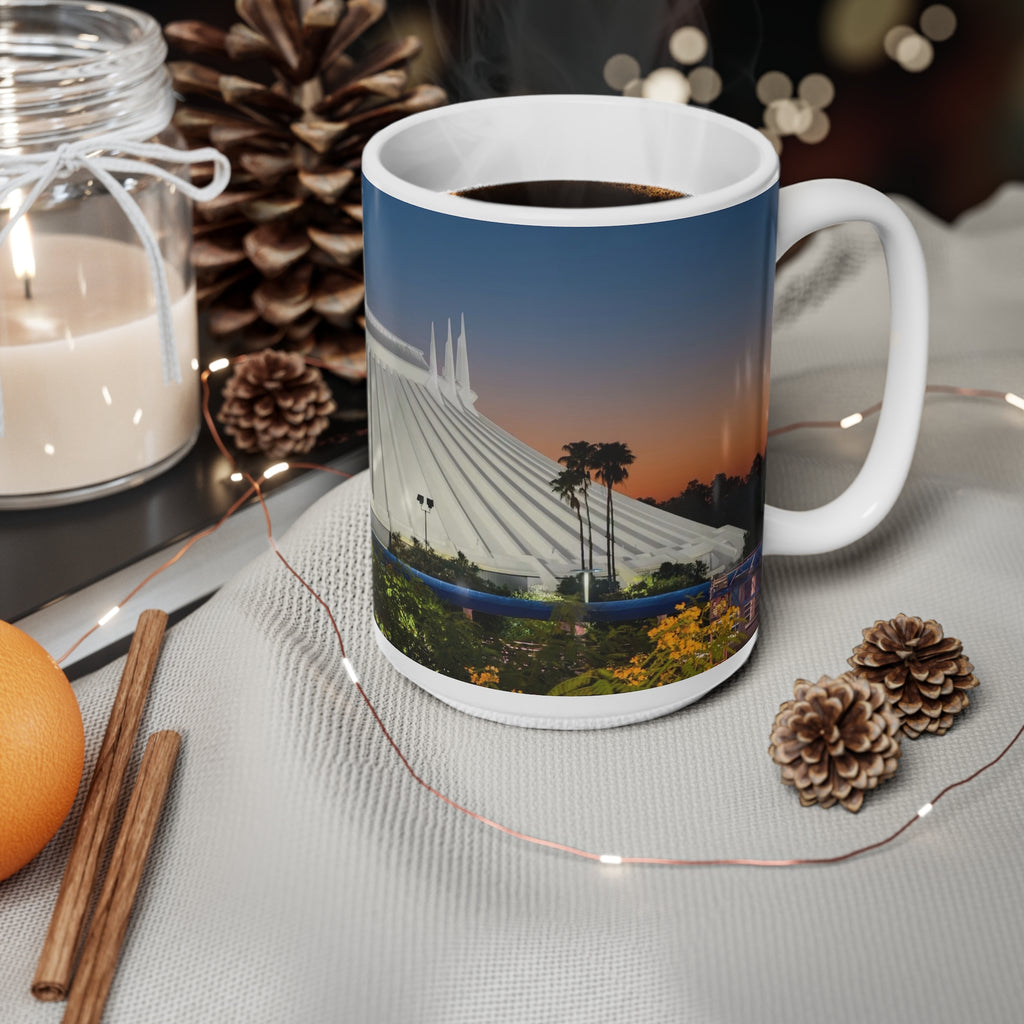 Space Mountain Sunset Ceramic Coffee Mug — Theme Park Photo Mug (11oz & 15oz)