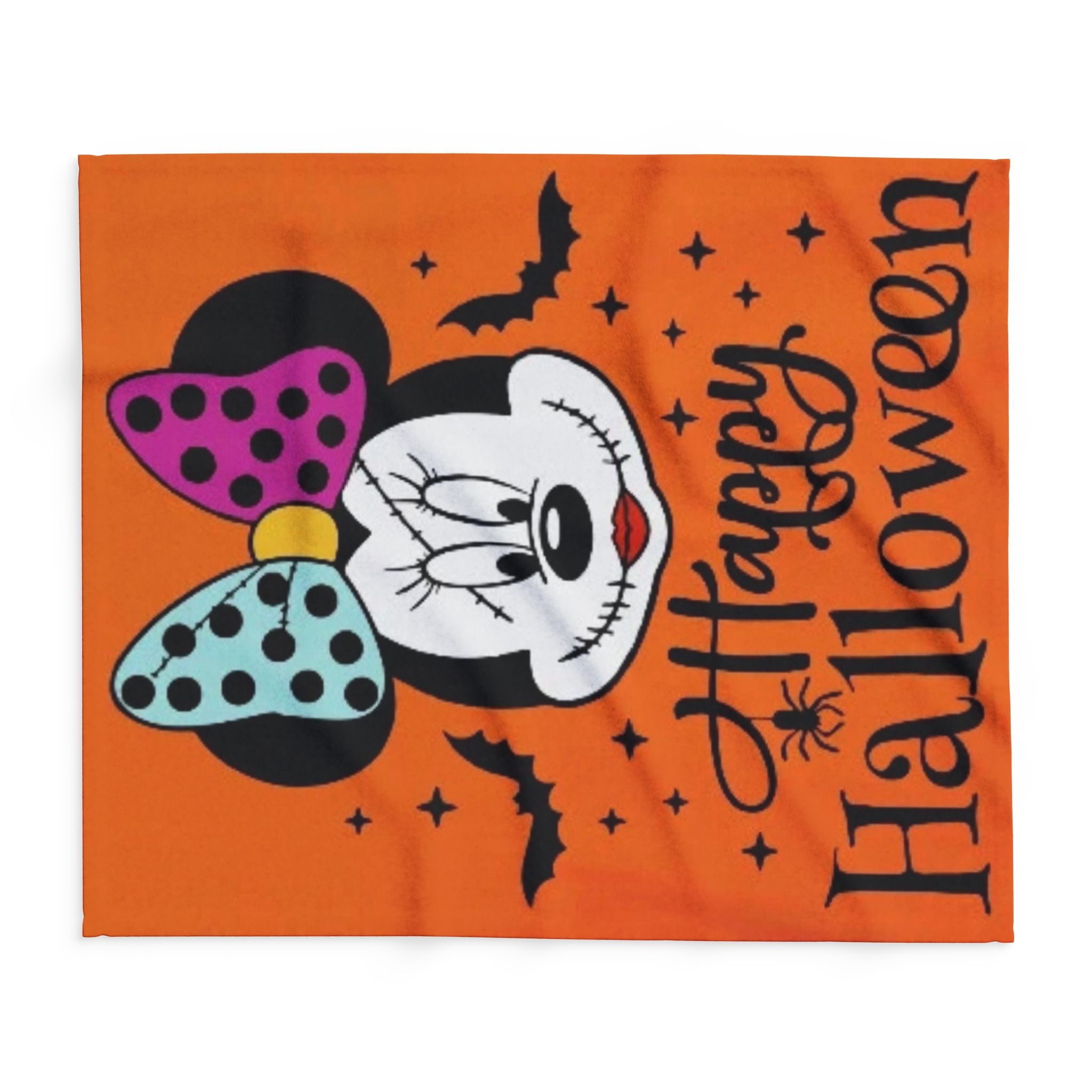 Halloween Minnie Mouse Fleece Blanket – "Happy Halloween" Orange Cozy Throw