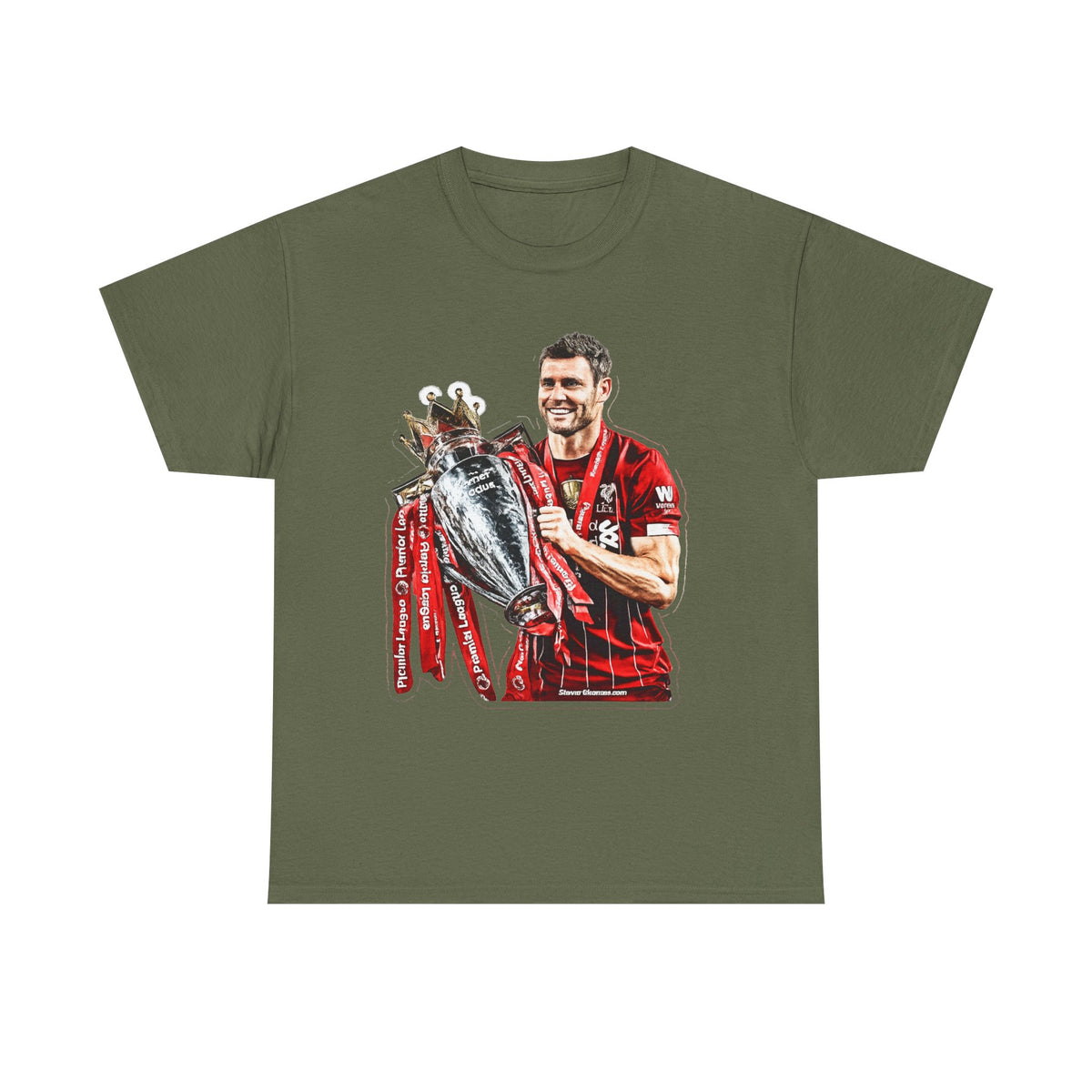 James Milner Liverpool Premier League Champion Trophy T-Shirt — Player Holding Premier Trophy