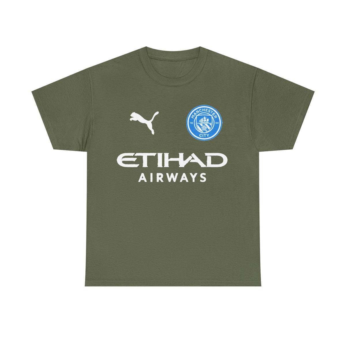 Man City Inspired Etihad Airways Logo Tee - Black Puma Style Football Shirt