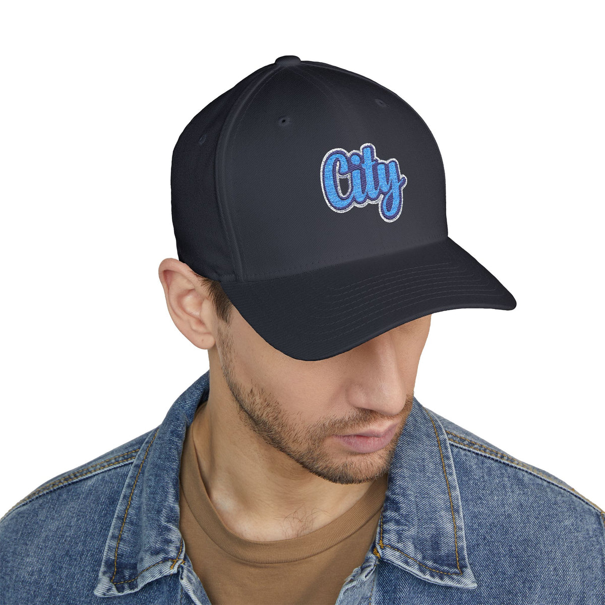 Embroidered "City" Script Closed-Back Baseball Cap