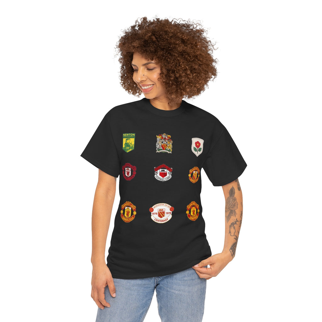 Manchester United T-Shirt — Vintage Football Club Badge Collage Tee