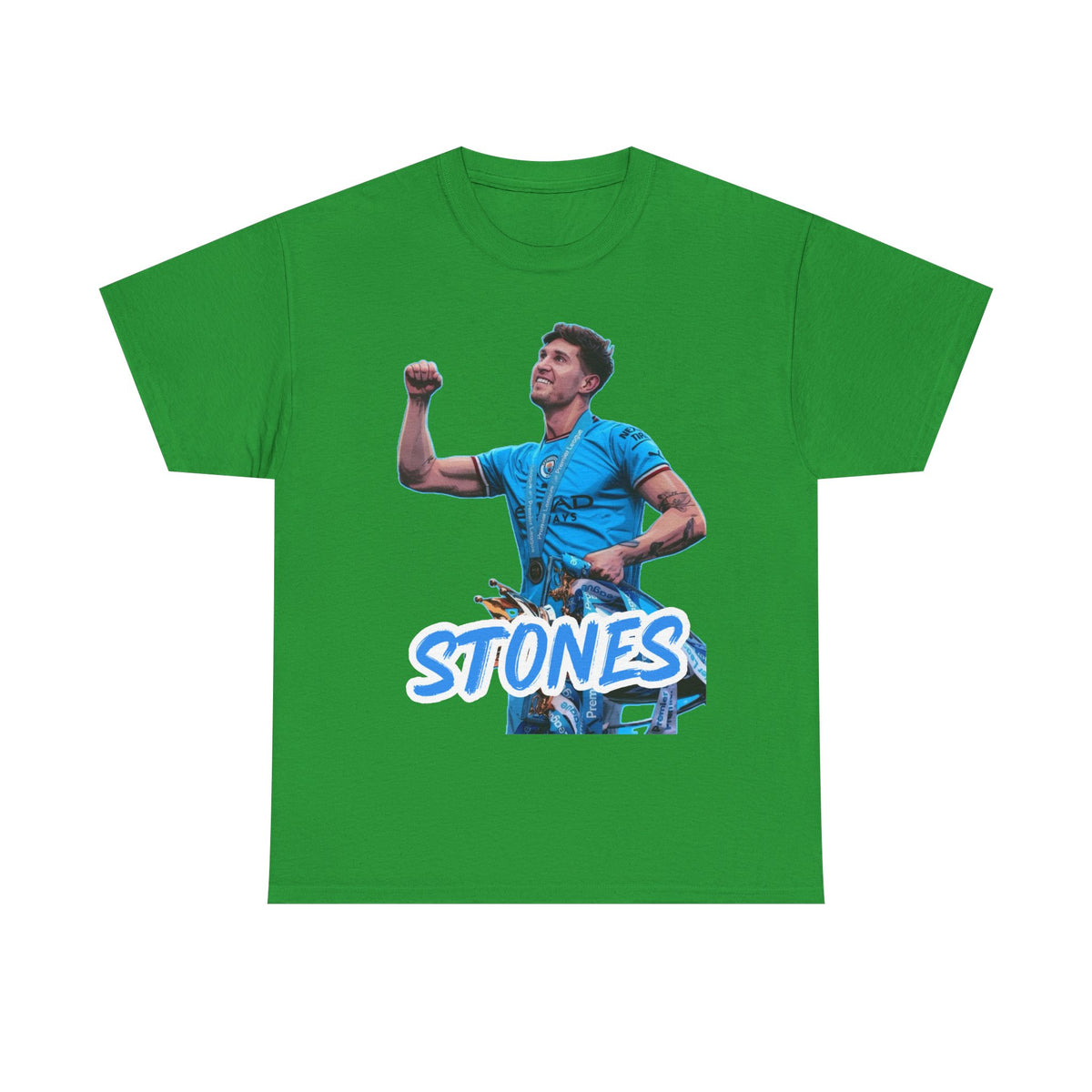 John Stones Manchester City Soccer Fan Tee — Blue Player Graphic T-Shirt