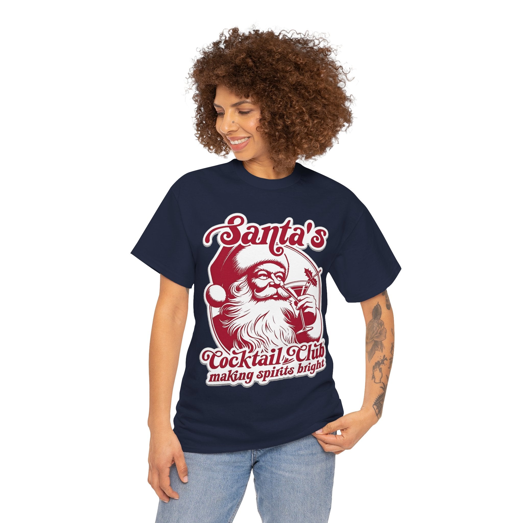 Santa’s Cocktail Club Tee — "Making Spirits Bright" Christmas Shirt