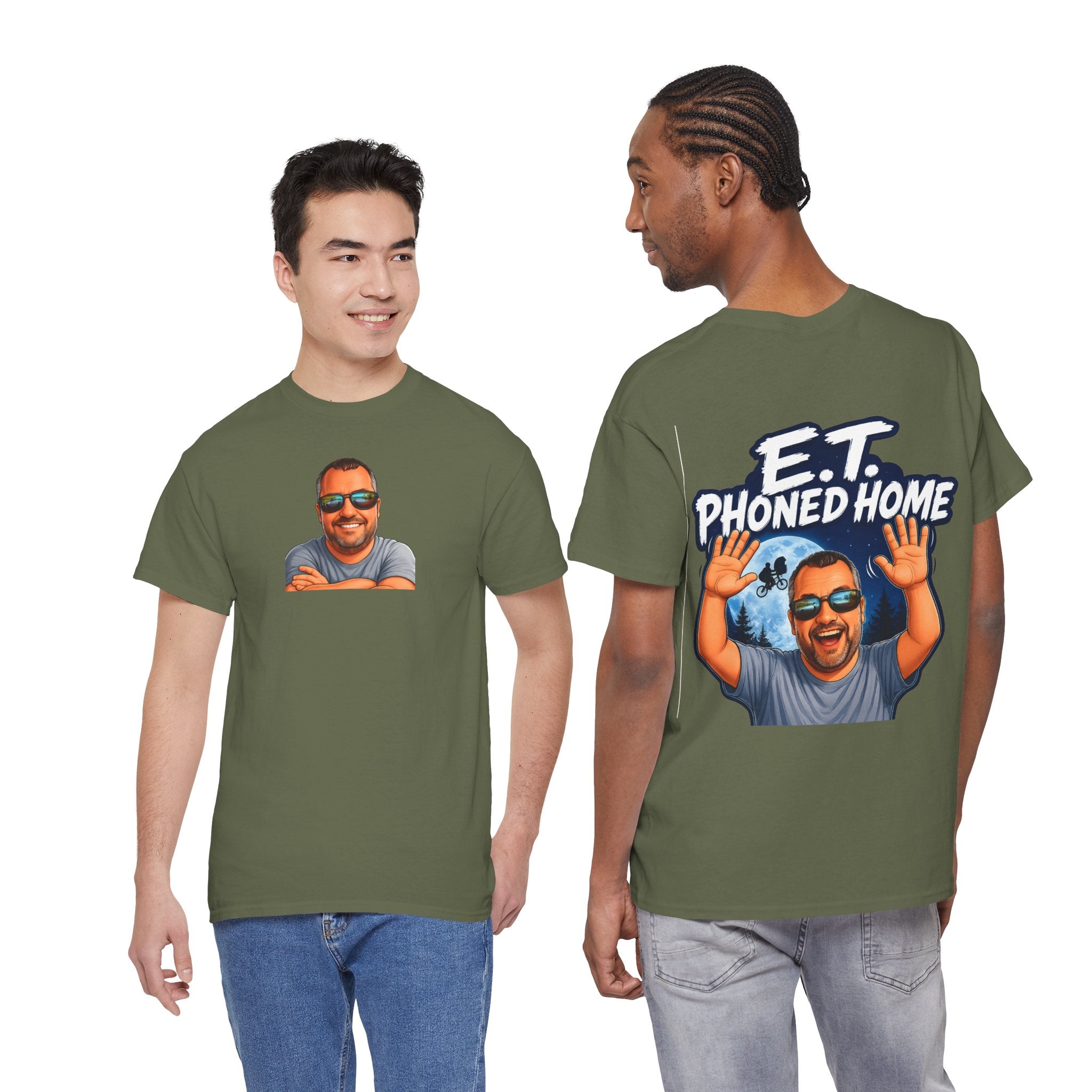 Graphic Tee — "E.T. Phoned Home" Smiling Guy Retro Design