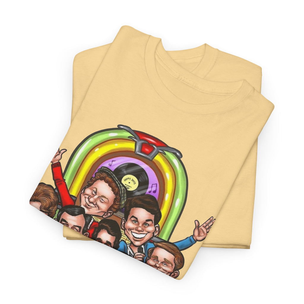 Happy Days Cast Caricature Tee — Retro 70s Sitcom Graphic T-Shirt