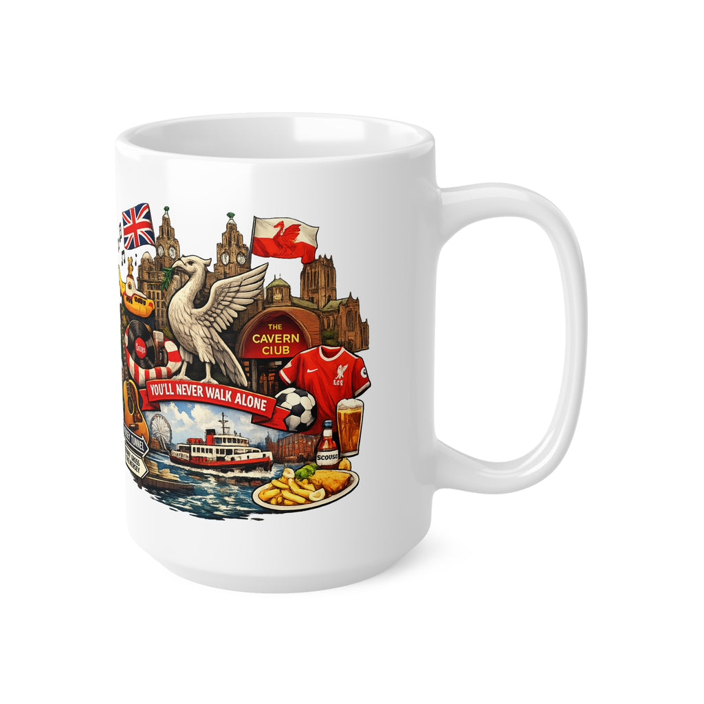Liverpool Heritage Coffee Mug — "You'll Never Walk Alone" Illustrated Ceramic Cup (11oz/15oz)