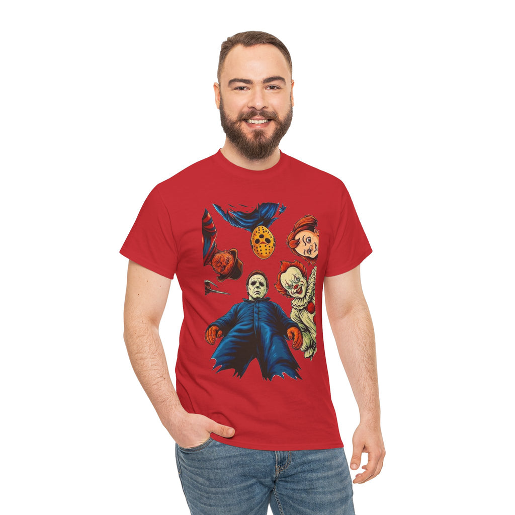 Horror Movie Icons Graphic Tee — Michael Myers, Jason & Classic Clowns Halloween T-Shirt