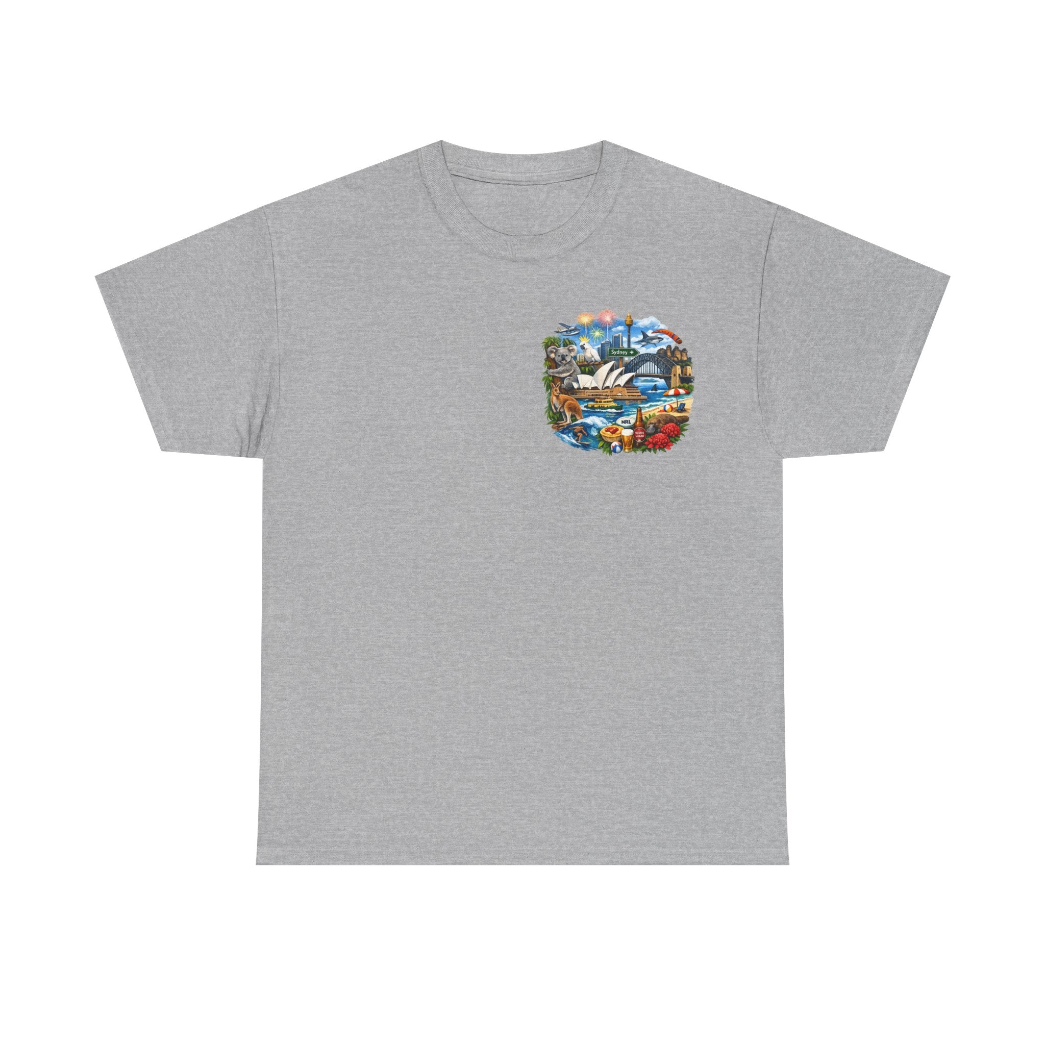 T-Shirt — Sydney Landmark Collage Tee (Opera House, Harbour Bridge, Koala & Beach Scene)