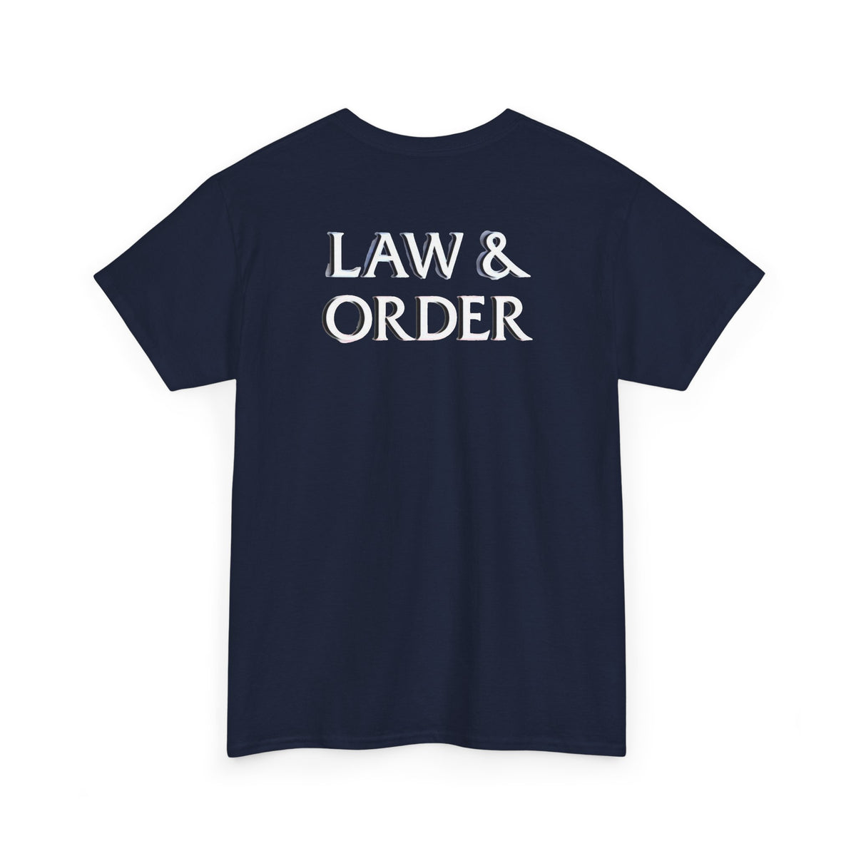 DUN DUN / Law & Order Graphic Tee — Retro Red & Blue Text Shirt