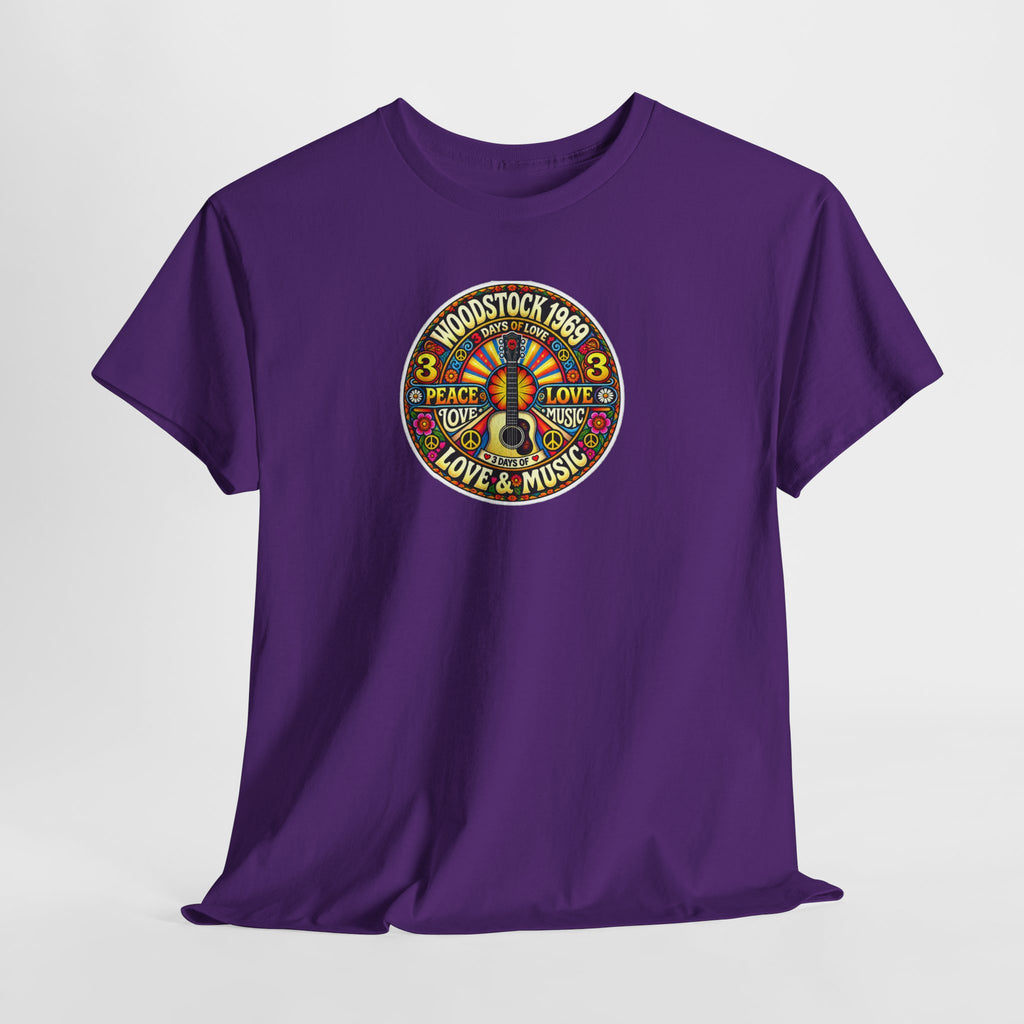 Woodstock 1969 Peace & Love Graphic Cotton T- Shirt / Tee
