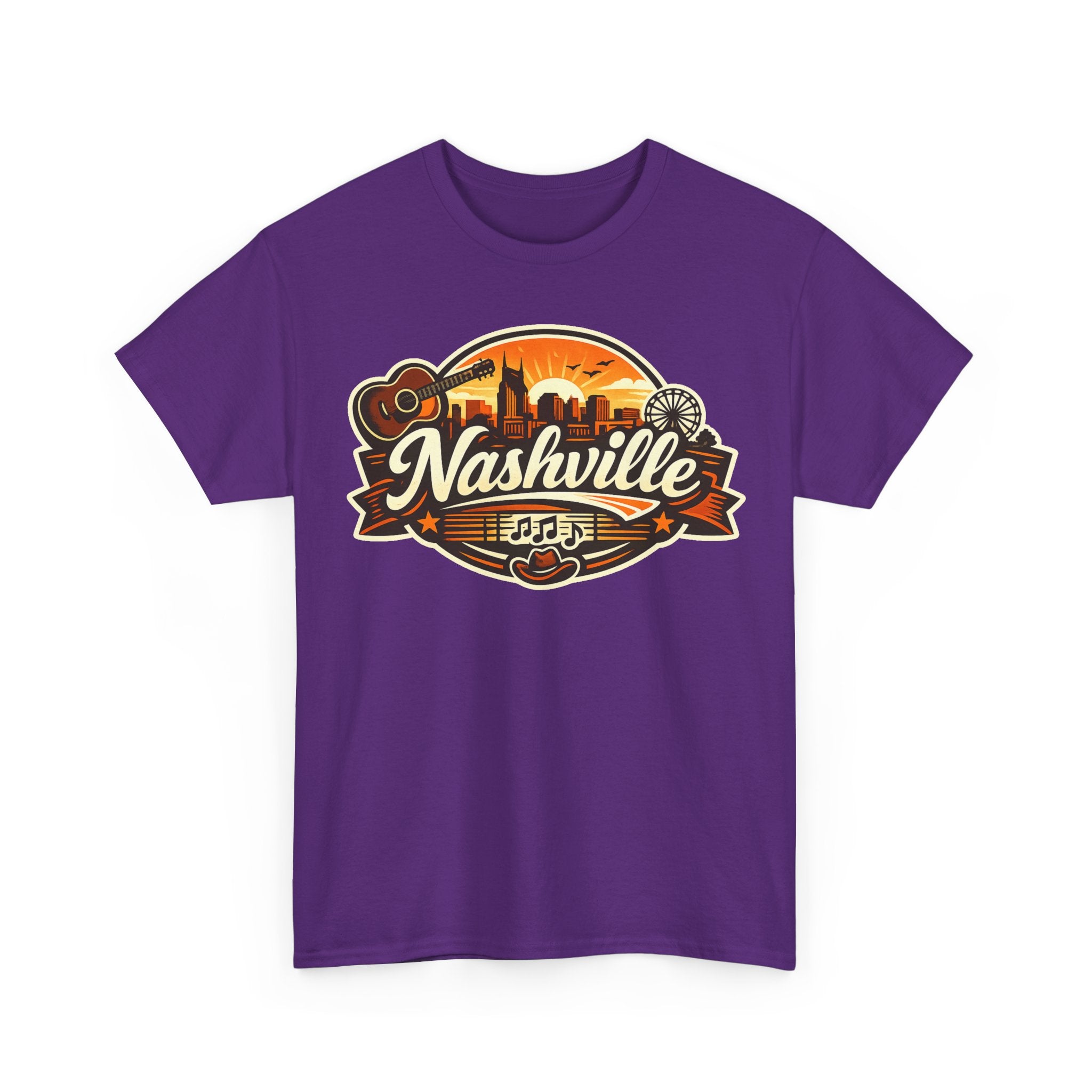 Nashville Skyline Guitar Tee – Retro Music City Souvenir Shirt