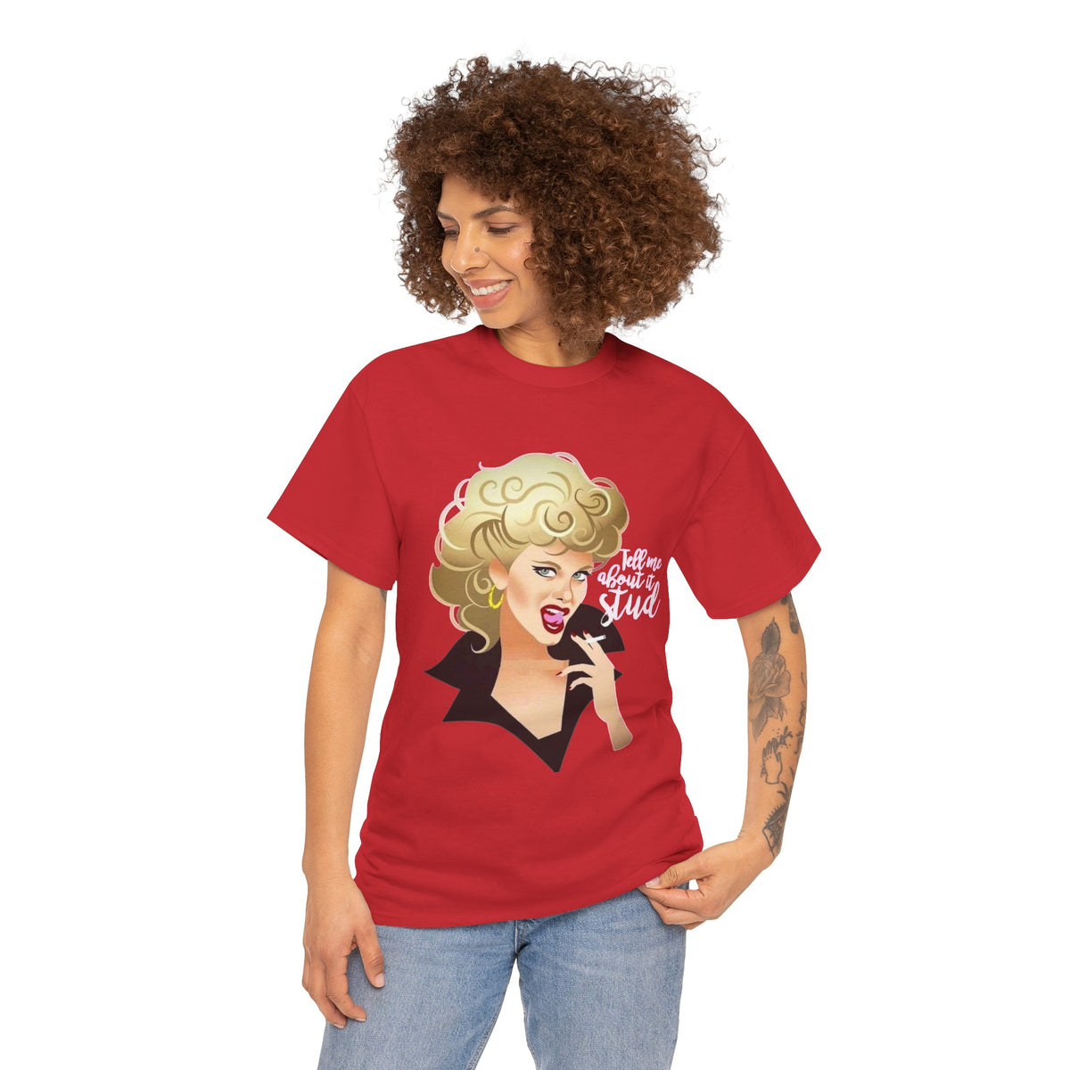 Retro Glam T‑Shirt — 'Tell Me About It, Stud' Vintage Pop Art Tee