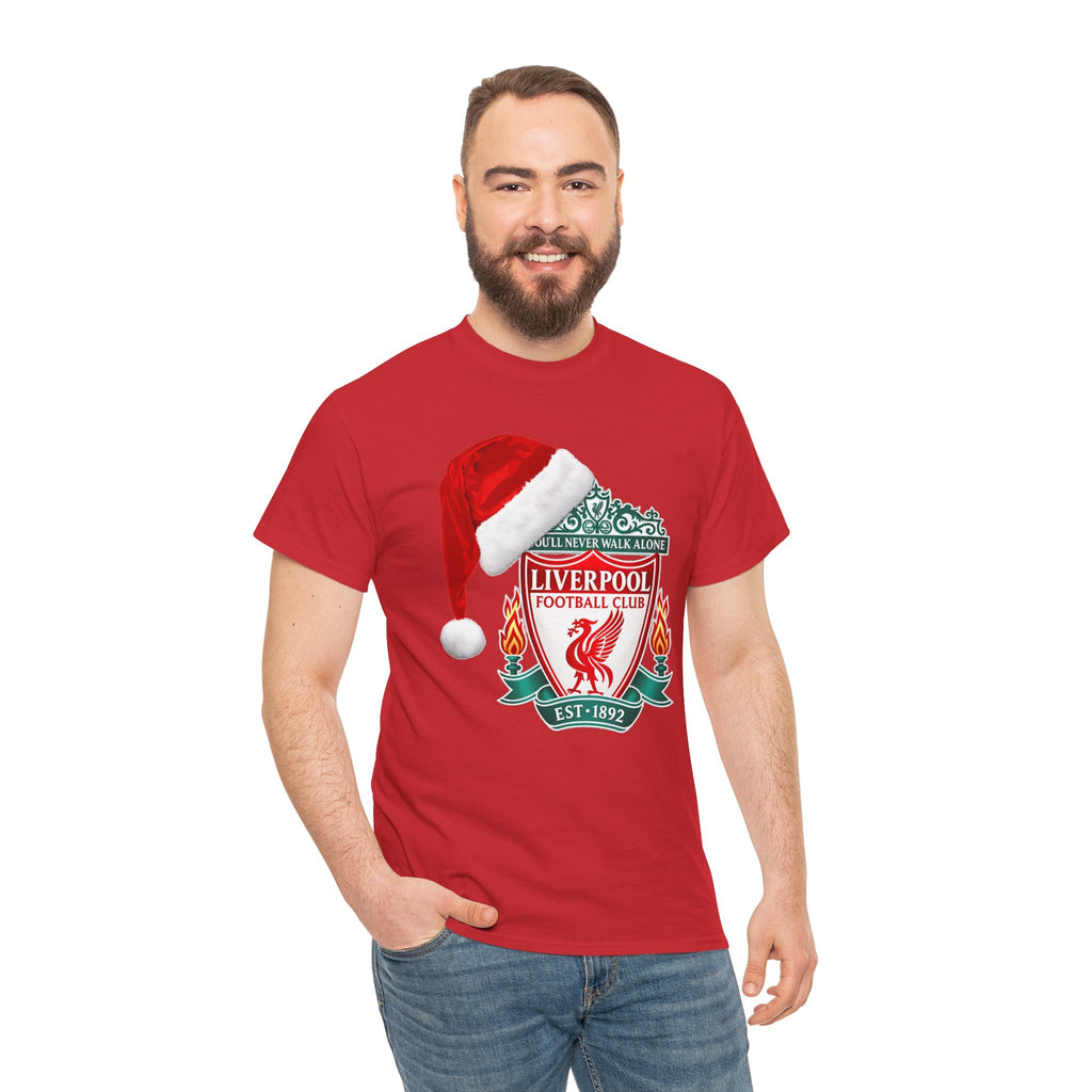 Liverpool FC Crest T‑Shirt with Santa Hat — Christmas Football Fan Tee