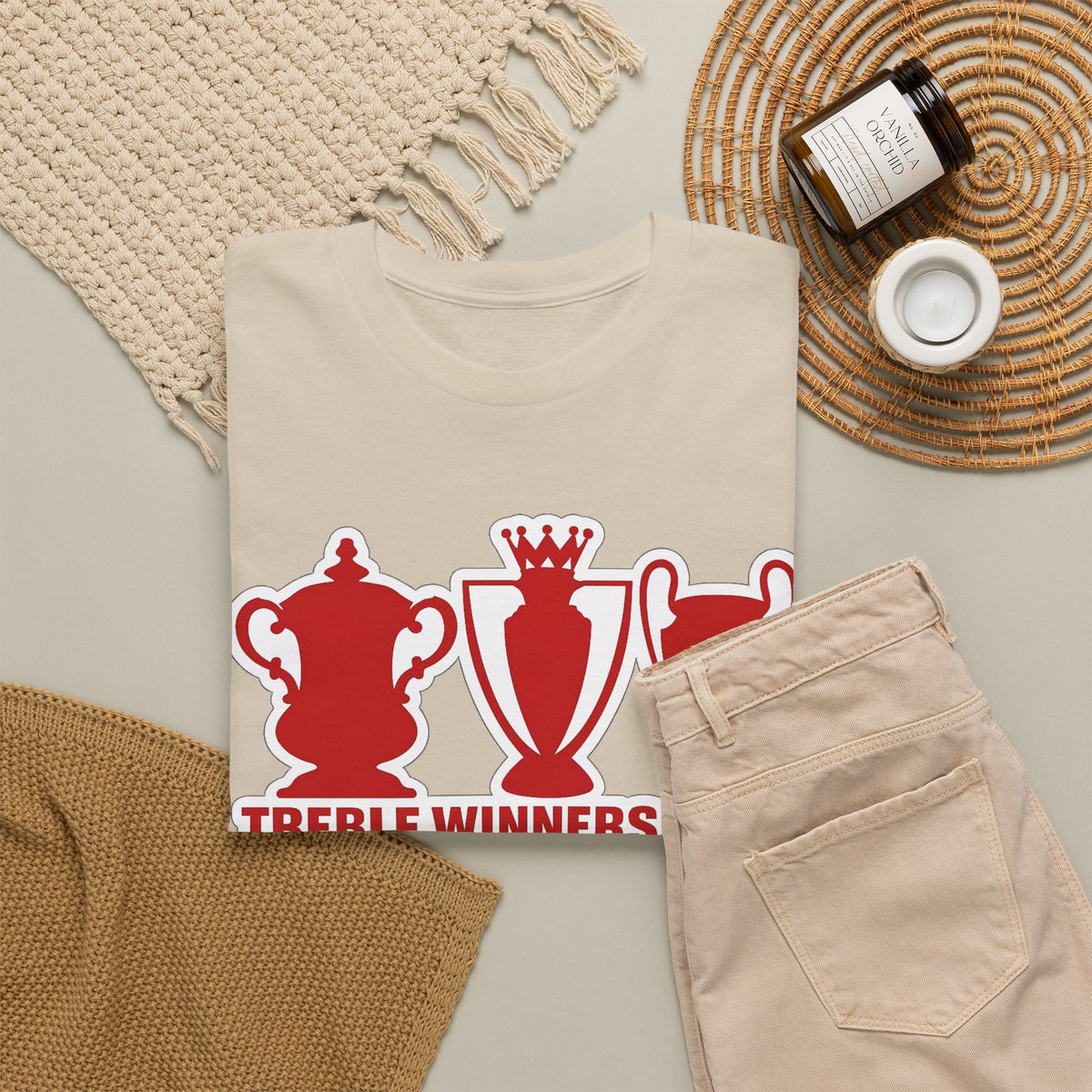 Manchester United Treble Winners 1999 Trophy Graphic Cotton T-Shirt