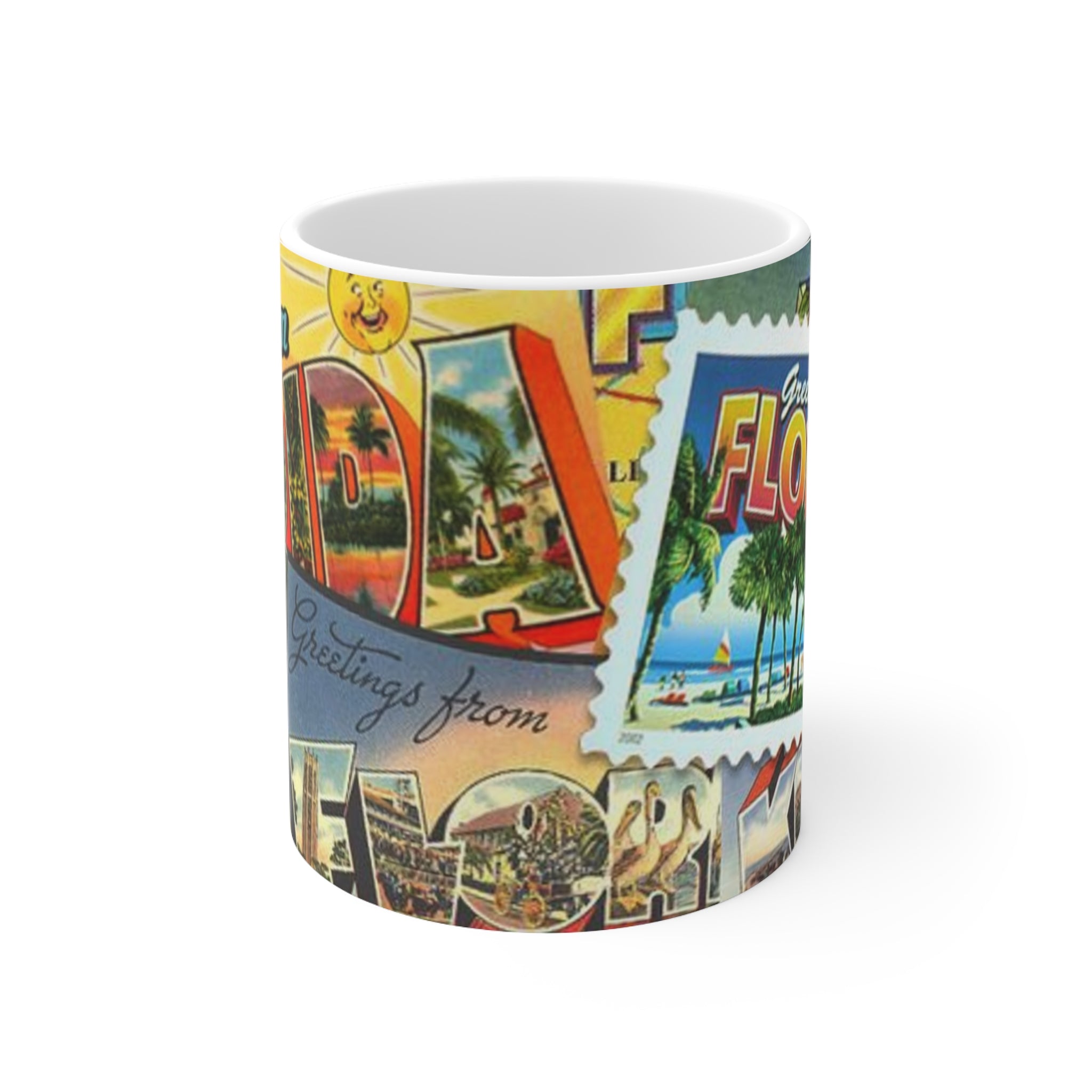 Florida Postcard Ceramic Coffee Mug — 'Greetings from Florida' Retro Travel Design (11oz & 15oz)