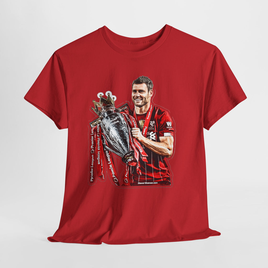 James Milner Liverpool Premier League Champion Trophy T-Shirt — Player Holding Premier Trophy