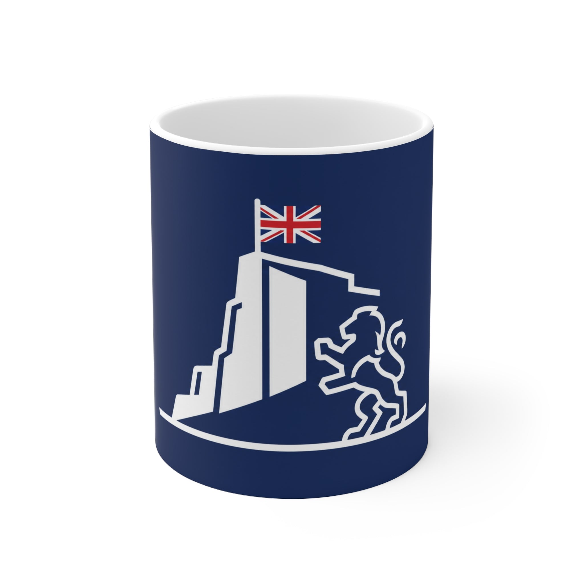 Navy Gibraltar Crest Ceramic Mug – Lion & Union Jack Coffee Cup (11oz/15oz)