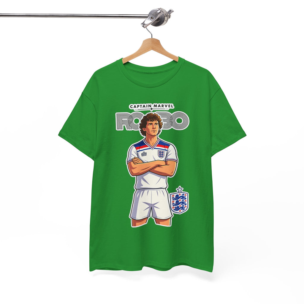 Bryan Robson Retro England Football Cotton T-Shirt / Tee — "Captain Marvel" Soccer Player Graphic