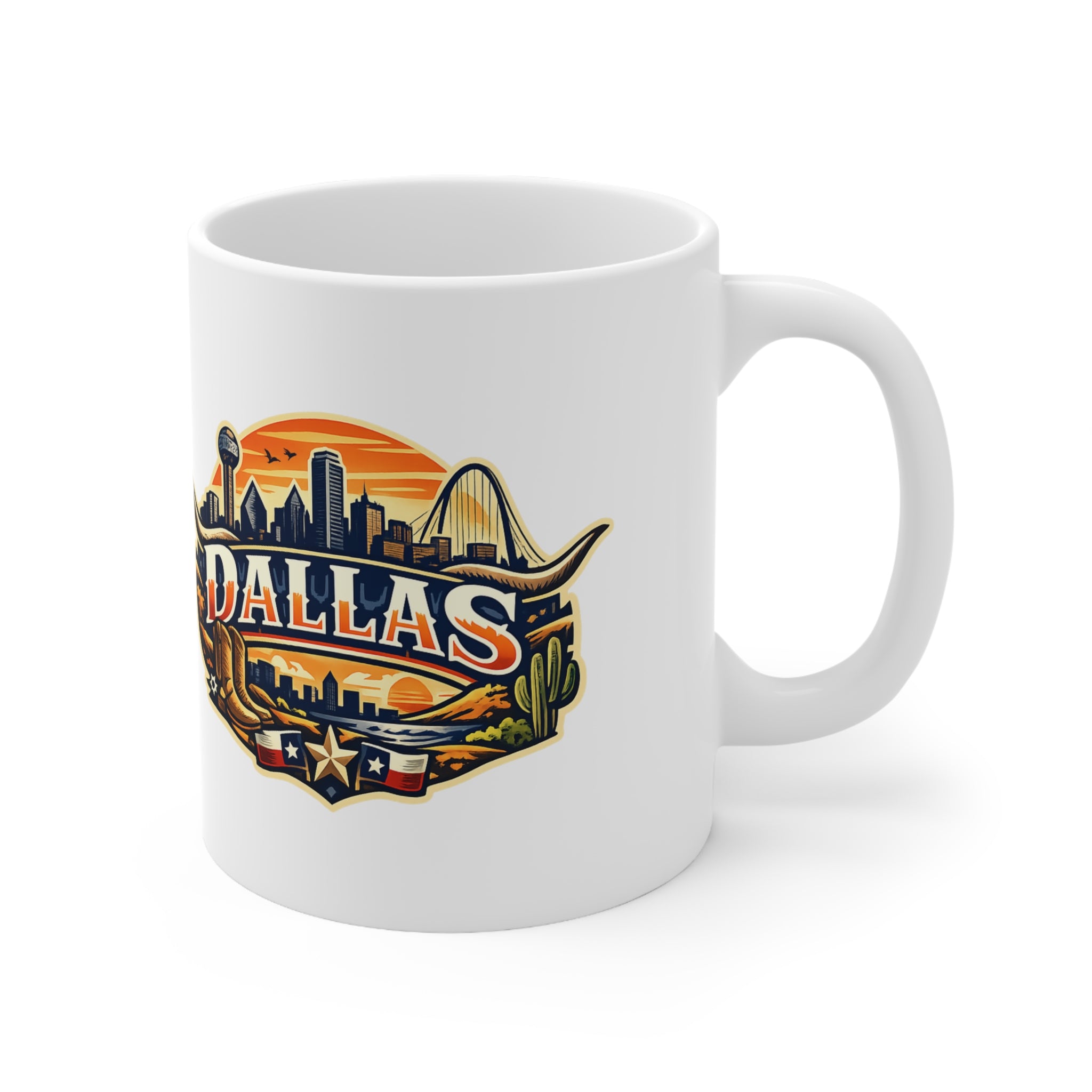 Dallas Skyline Ceramic Coffee Mug — Retro Texas Cityscape 11oz & 15oz