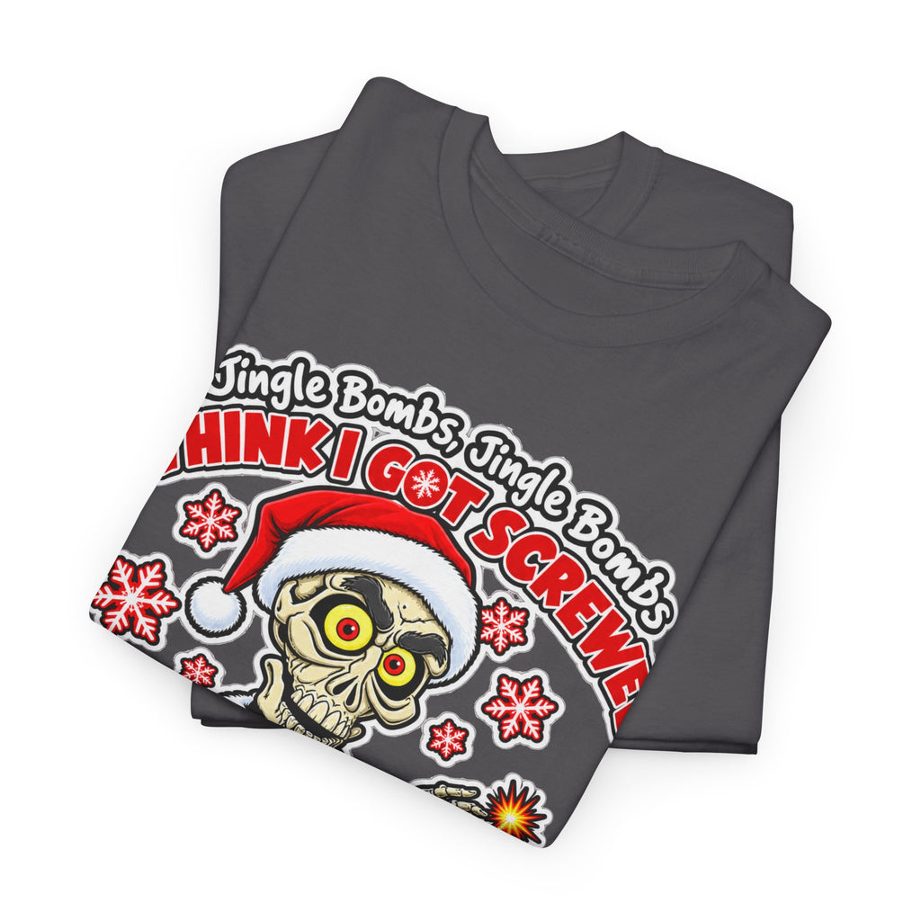 Santa Skull Christmas T-Shirt — "I Think I Got Screwed" Dark Holiday Tee