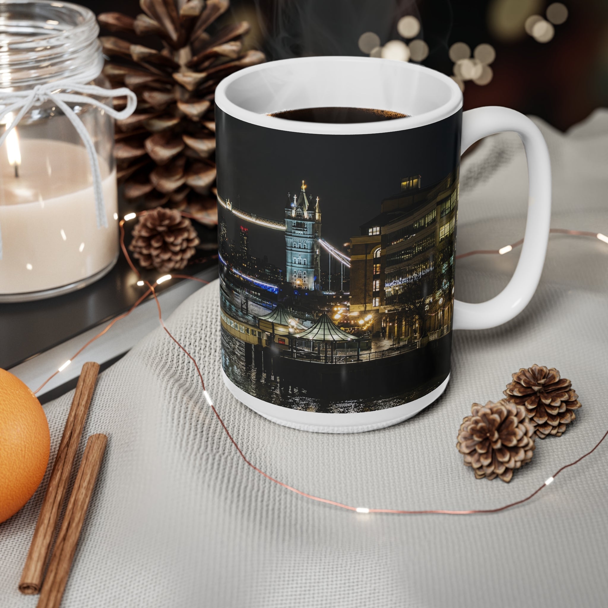 London Tower Bridge Nightscape Ceramic Mug — Tower Bridge Cityscape Coffee Cup (11oz & 15oz)