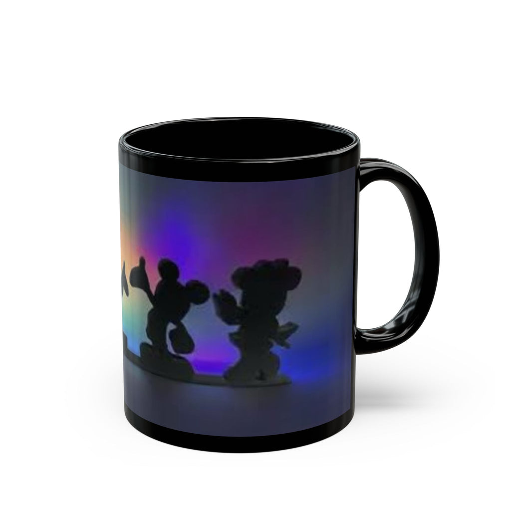 Silhouette Cartoon Characters Black Coffee Mug – Colorful Backlight Disney-Inspired 11oz/15oz