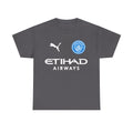 Man City Inspired Etihad Airways Logo Tee - Black Puma Style Football Shirt
