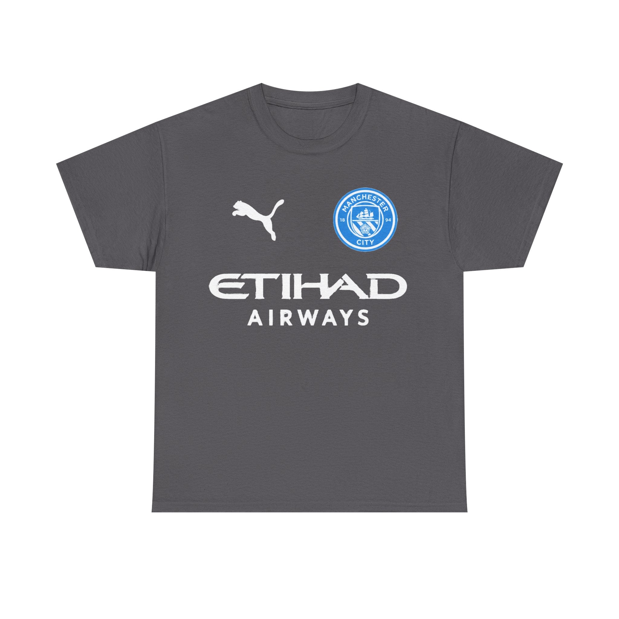 Man City Inspired Etihad Airways Logo Tee - Black Puma Style Football Shirt