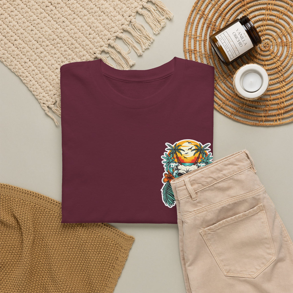 Tropical Skull Tee — Sunset Palm Beach Skull T-Shirt