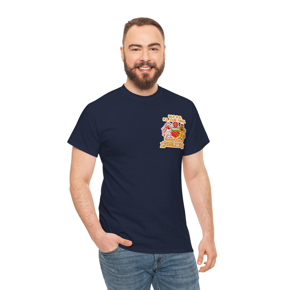 Manchester City 1976 League Cup Final Crest Cotton T‑Shirt — Vintage Football Fan Tee