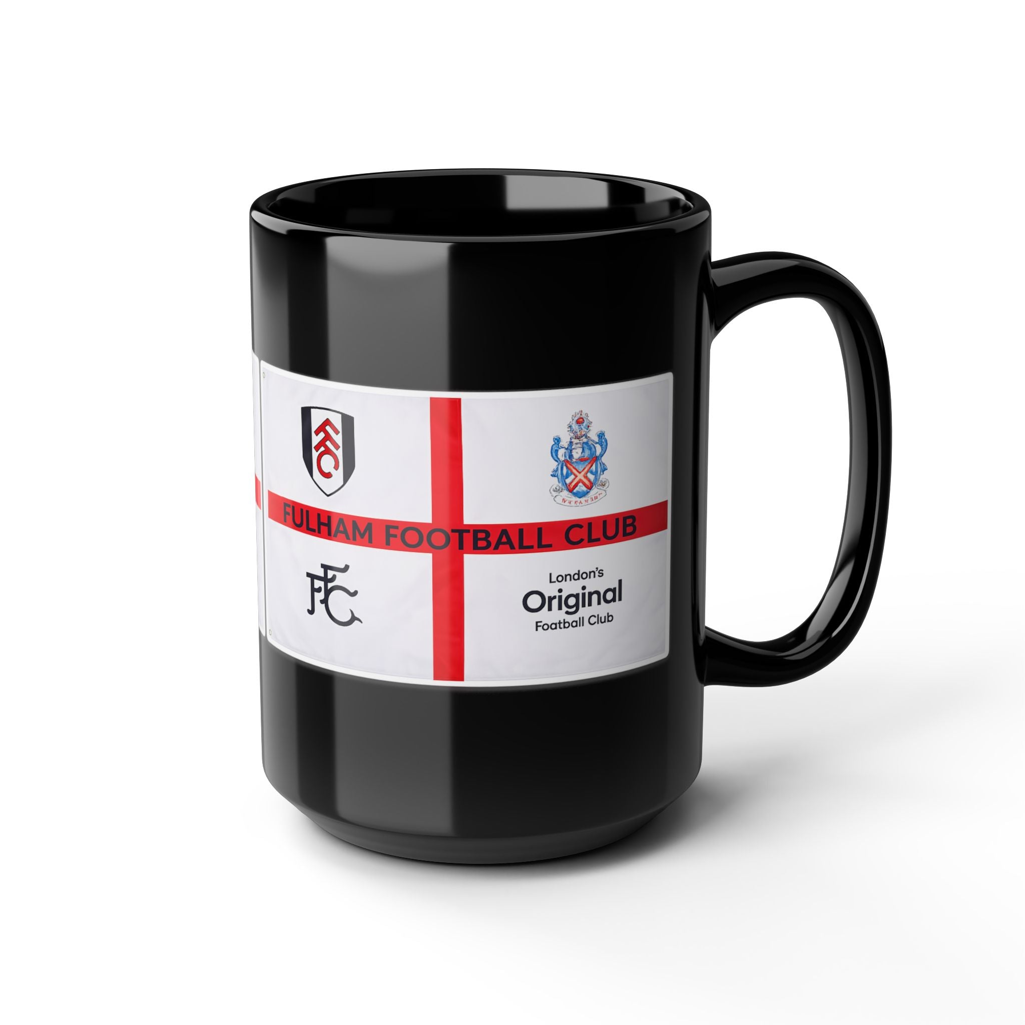Fulham Football Club Black Mug – Crest & England Flag Design (11oz/15oz)
