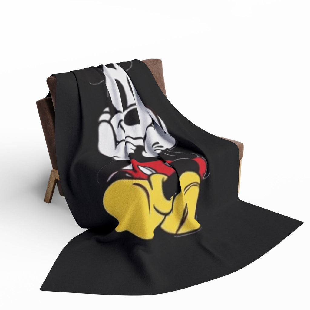 Mickey Mouse Inspired Black Plush Throw Blanket — Cute Vintage Cartoon Fleece