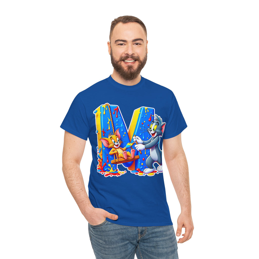 Tom & Jerry Letter M Cotton T-Shirt — Retro Cartoon Graphic Tee