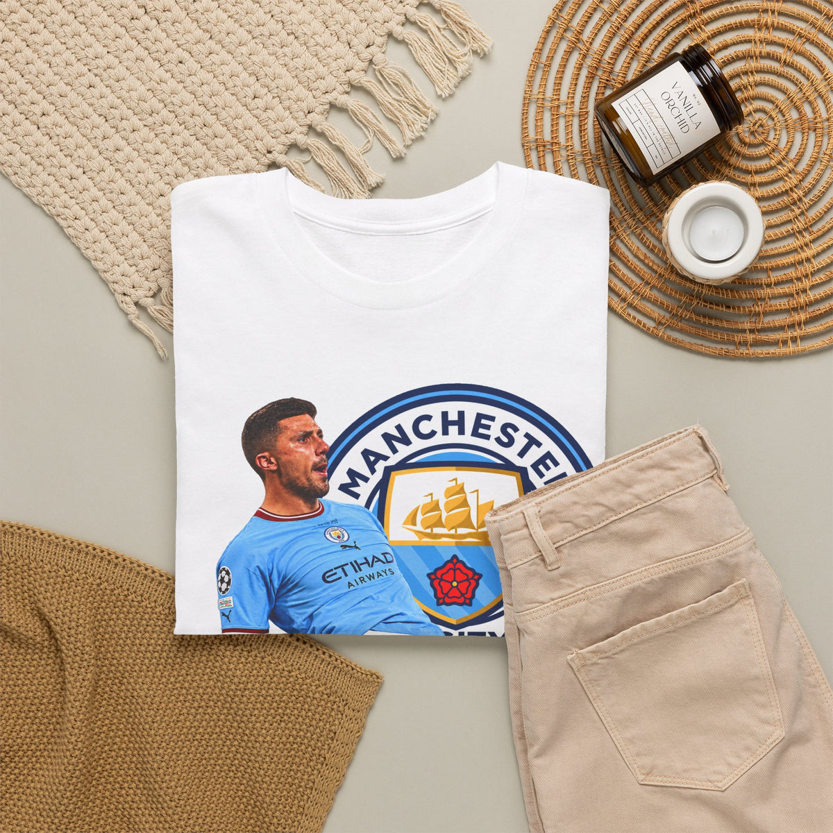 Rodri Manchester City Legend Cotton T-Shirt – Celebratory Slide Graphic Tee