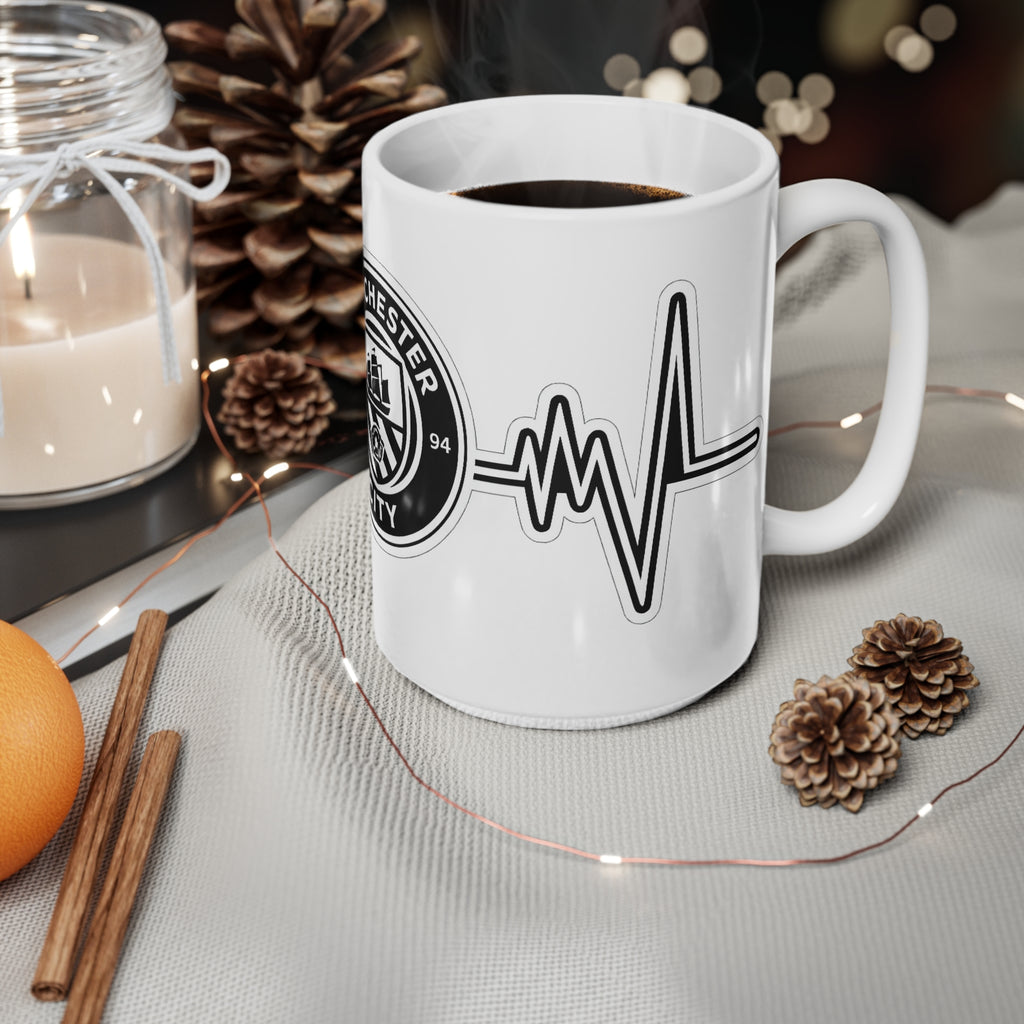 Manchester City Heartbeat Mug — Ceramic Coffee Cup (11oz & 15oz)