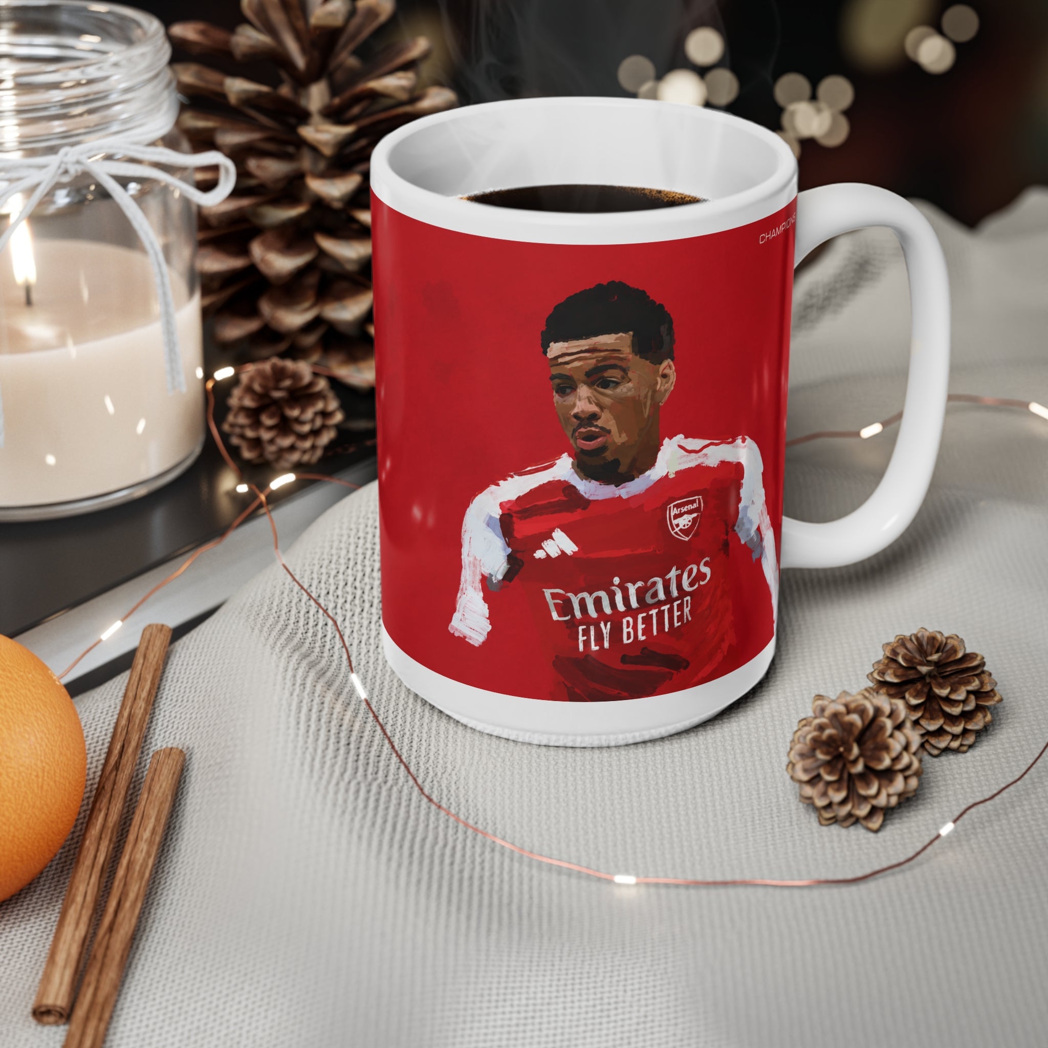 Ethan Nwaneri Arsenal Champions Ceramic Mug — Football Player Red 11oz/15oz