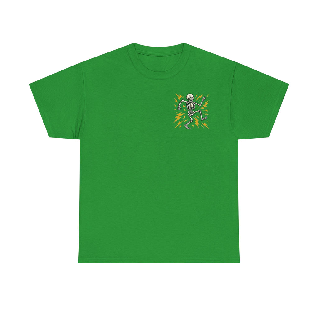 Electrician Skeleton Tee — "I'm an Electrician: If I Dance Without Music, Shut the Main Breaker Off"