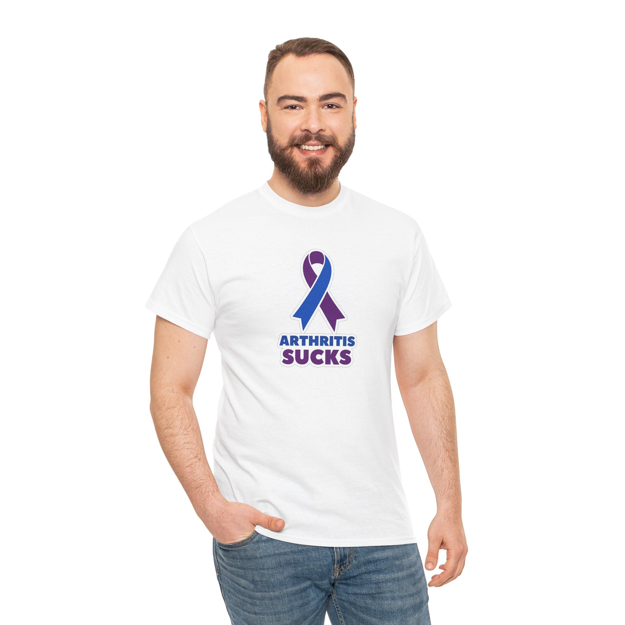 Arthritis Sucks Awareness T-Shirt — Purple & Blue Ribbon Support Tee