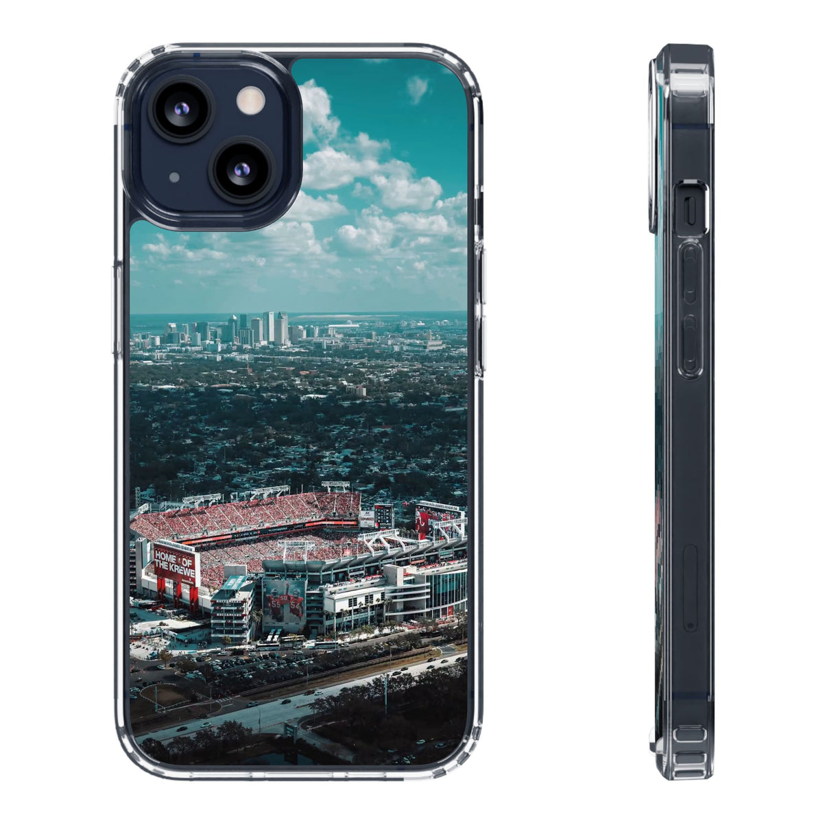 Tampa Bay Raymond James Stadium Clear Phone Case — Aerial City Stadium Design