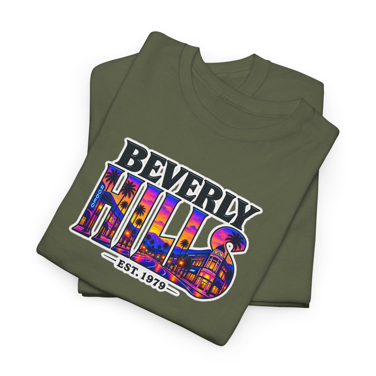 Beverly Hills Retro Sunset Tee — 'Beverly Hills EST. 1979' Graphic T-Shirt